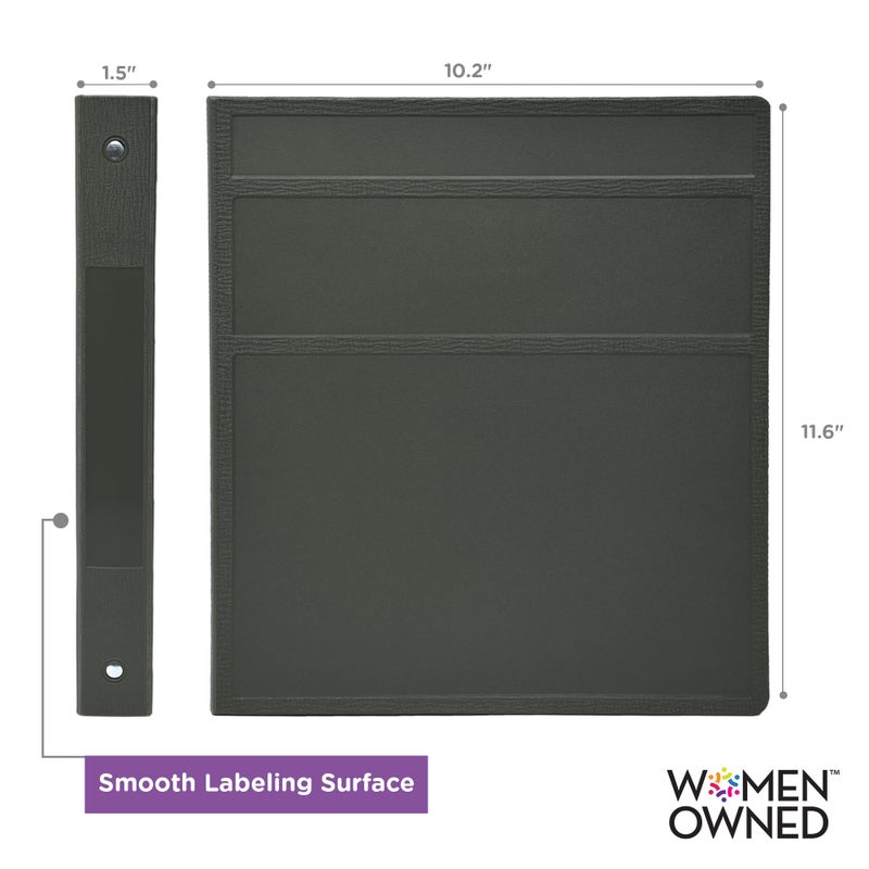 Carstens 1-Inch Heavy Duty 3-Ring Binder - Side Opening, Charcoal Gray, Durable Plastic, Precision No-Gap Rings, Waterproof Cover, No Pockets, Holds 125 Letter Sheets, BPA-Free, Made in USA (8710-3R) - Image 3